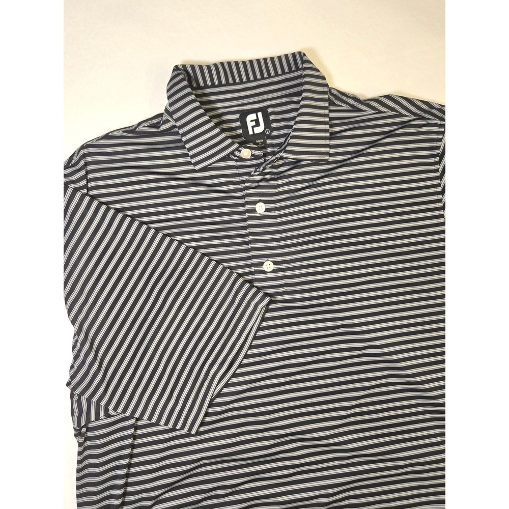 FootJoy Polo Shirt Short Sleeve Golf Top Mens XL Black Grey Striped Excellent